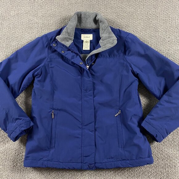 LL Bean Jacket Women's Small Blue Full Zip Fleece Lined Nylon Winter O GBP9 - Picture 1 of 16
